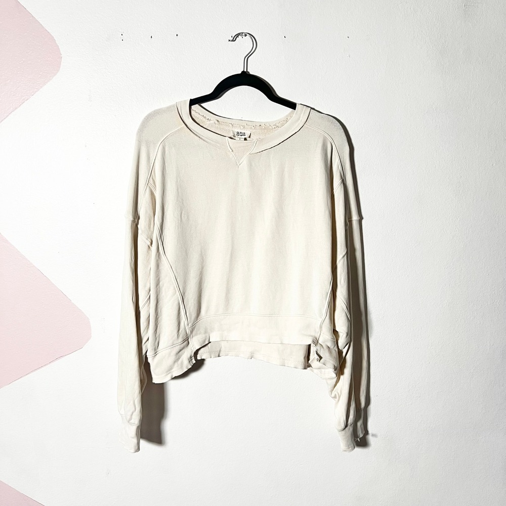 100% Cotton Sweatshirt Large Cream Cropped Oversized Lagenlook